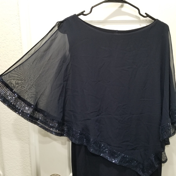 Enfocus Studio Ruffle puffs Sleeve Cover Pencil Dress Blue Sequins Lace Size 6 - Picture 6 of 13